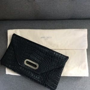JIMMY CHOO Crocodile Embossed  Leather Clutch